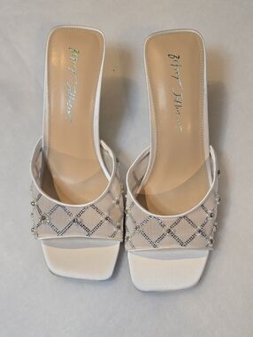 Betsey Johnson White Crystal Mesh Slide Sandals